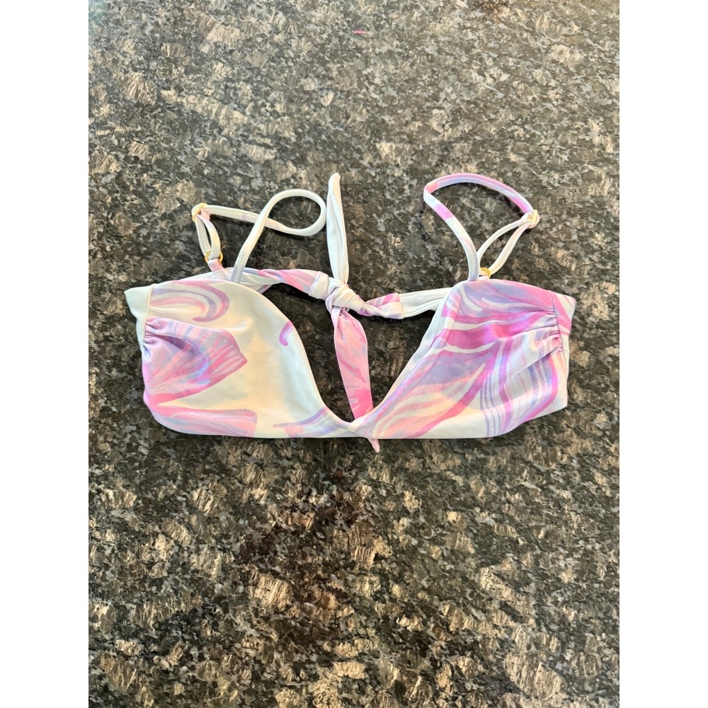 Oceanus Swimwear Pink Purple Marble Print Front Tie Bikini Top Small Made‎ italy